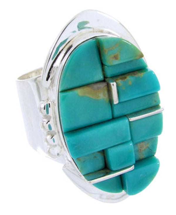 Sterling Silver And Turquoise Jewelry Inlay Ring Size 6 YS68833