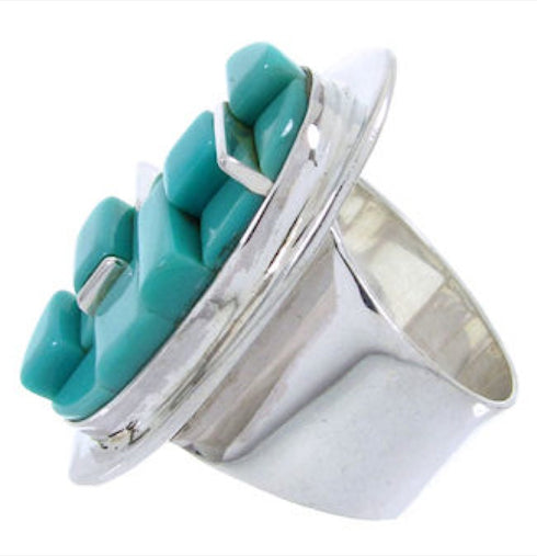 Genuine Sterling Silver And Turquoise Jewelry Ring Size 6-1/2 FX93564