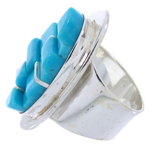 Turquoise Inlay And Silver Southwest Jewelry Ring Size 4-1/2 YS68808