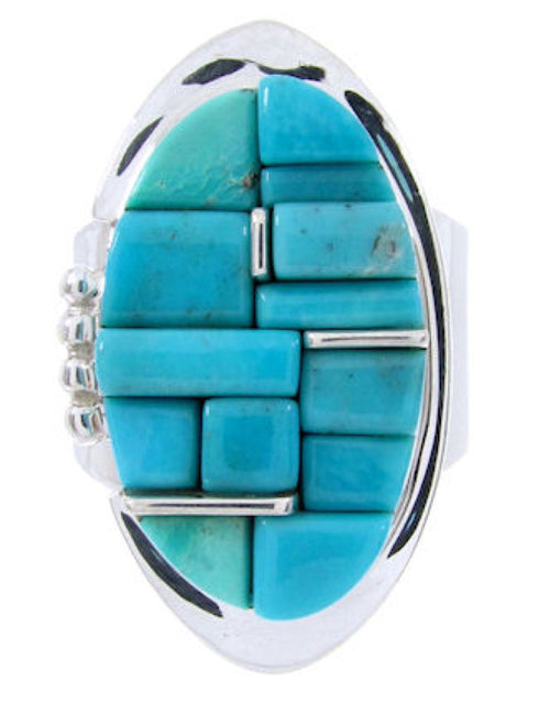 Genuine Sterling Silver Turquoise Inlay Ring Size 7-1/4 FX93617