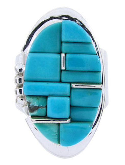 Silver Southwest Turquoise Inlay Jewelry Ring Size 5-1/2 YS68816