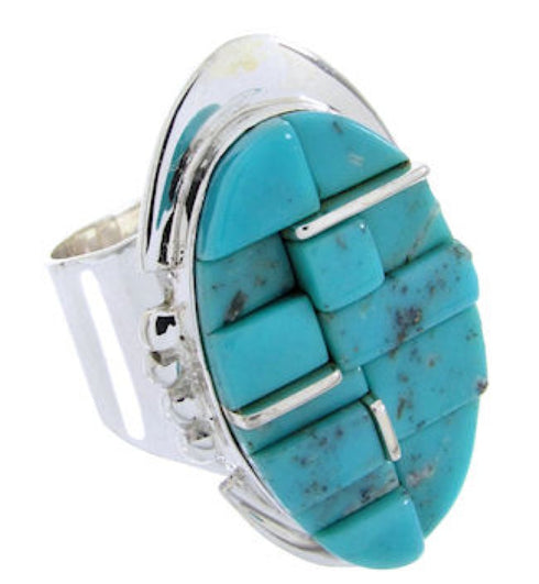 Turquoise Inlay And Sterling Silver Jewelry Ring Size 6-3/4 YS68820