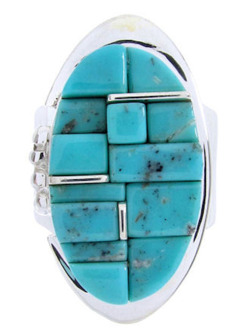 Turquoise Inlay And Sterling Silver Jewelry Ring Size 6-3/4 YS68820