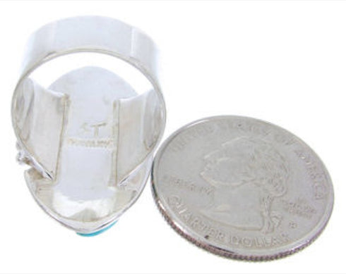 Silver Turquoise Inlay Jewelry Ring Size 7-1/4 YS68829