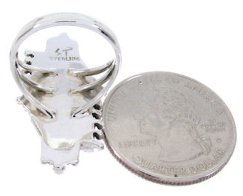 Silver Turquoise Needlepoint Southwest Ring Size 7-3/4 BW67936