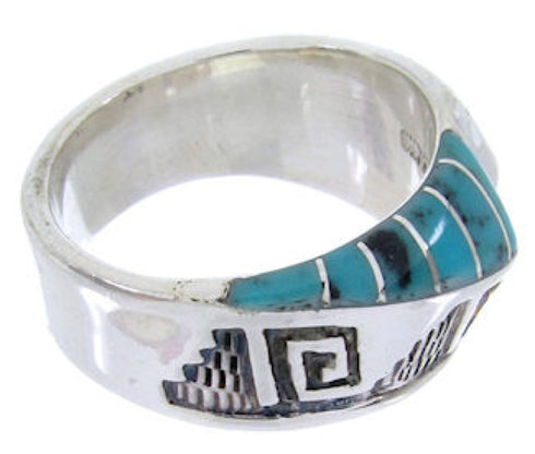 Southwest Jewelry Silver And Turquoise Inlay Ring Size 5 BW68355