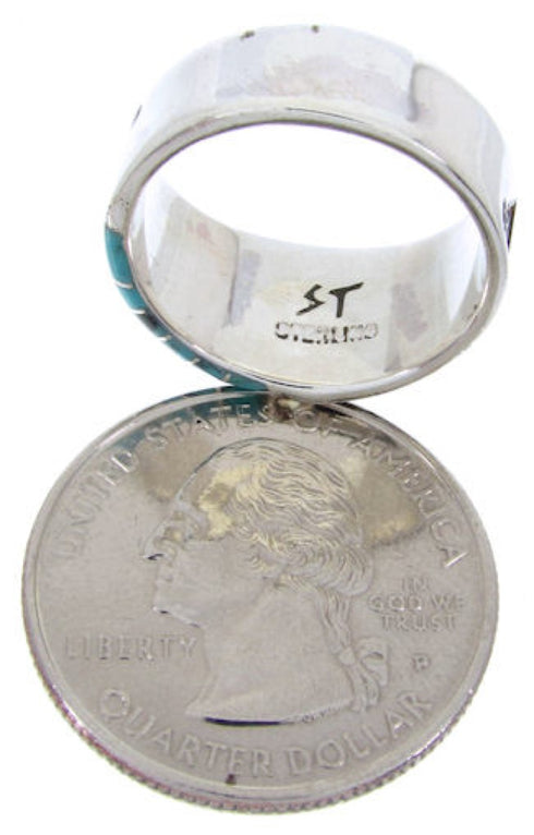 Southwest Jewelry Silver And Turquoise Inlay Ring Size 5 BW68355