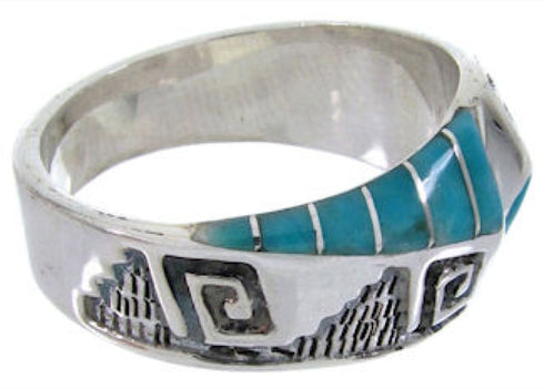 Sterling Silver Turquoise Inlay Southwestern Ring Size 6-3/4 BW68460