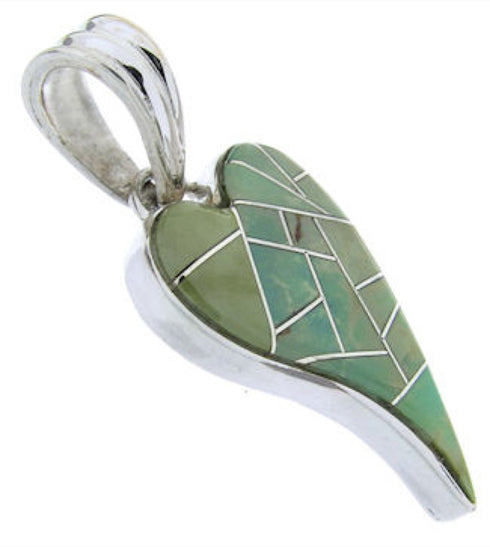 Silver Southwest Turquoise Inlay Pendant Heart Jewelry MW67819