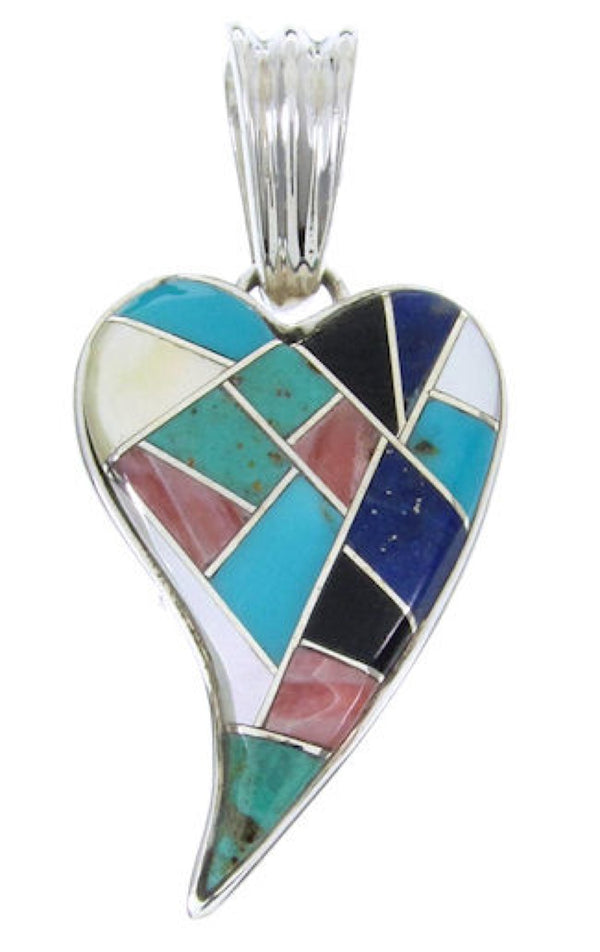 Multicolor Inlay Southwest Sterling Silver Heart Pendant MW67872