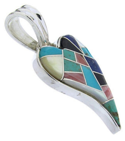 Multicolor Inlay Southwest Sterling Silver Heart Pendant MW67872