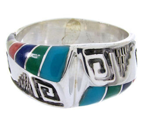 Southwest Silver Multicolor Water Wave Jewelry Ring Size 6-1/2 YS68304