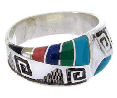 Southwest Silver Multicolor Water Wave Jewelry Ring Size 6-1/2 YS68304