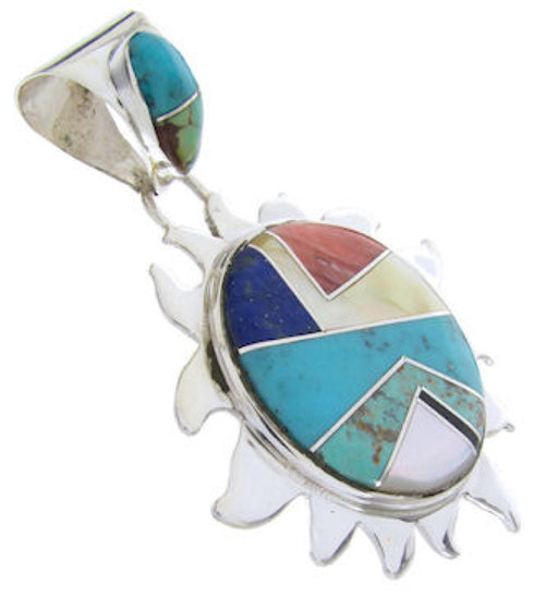 Southwest Sterling Silver Multicolor Turquoise Sun Pendant AW68190