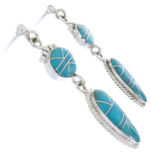Southwest Turquoise Sterling Silver Post Dangle Earrings AW68365