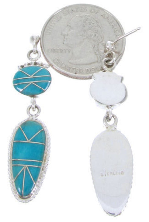 Southwest Turquoise Sterling Silver Post Dangle Earrings AW68365