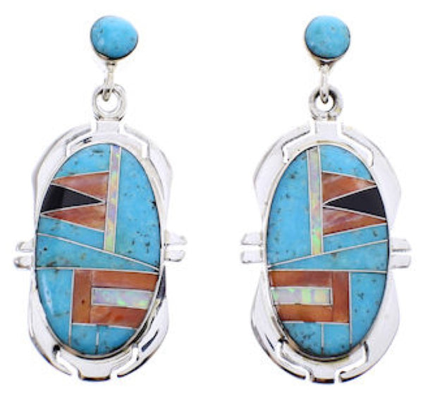 Sterling Silver Turquoise Multicolor Post Dangle Earrings BW68867