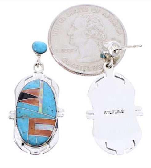Sterling Silver Turquoise Multicolor Post Dangle Earrings BW68867