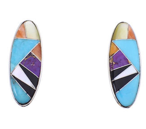 Sterling Silver Multicolor Inlay Jewelry Post Earrings BW68940