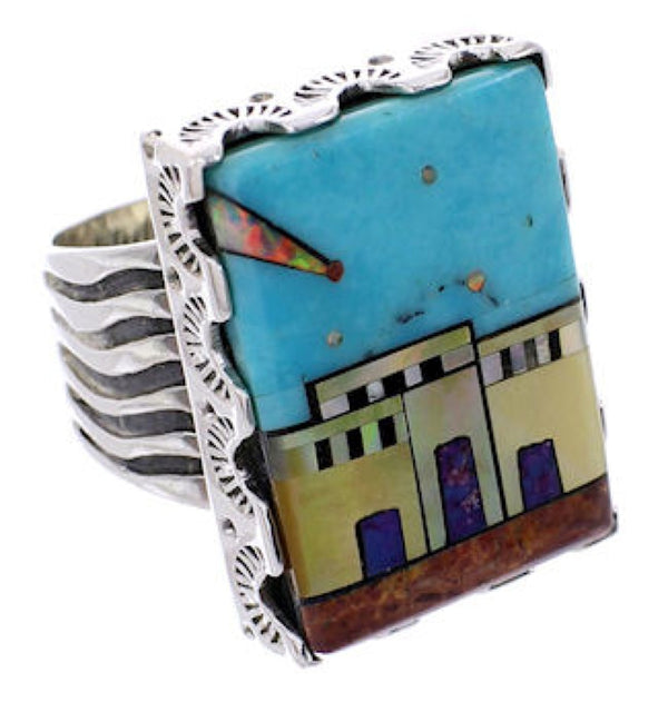 Silver Multicolor Native American Design Ring Size 5-3/4 YS69112