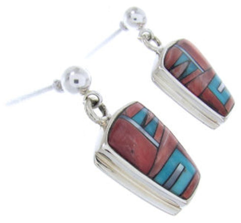 Sterling Silver Turquoise And Multicolor Post Dangle Earrings AW69770