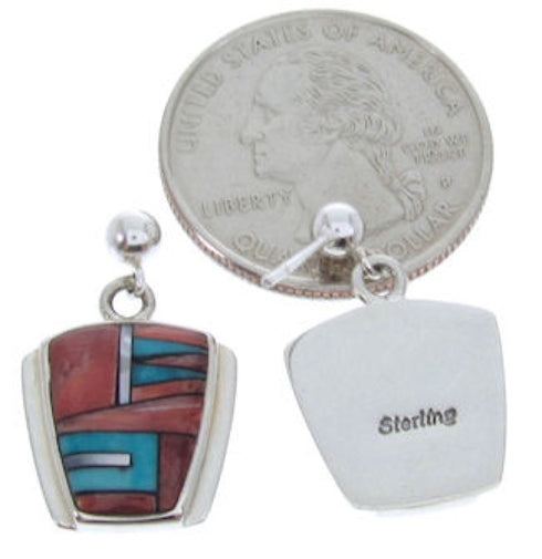 Sterling Silver Turquoise And Multicolor Post Dangle Earrings AW69770