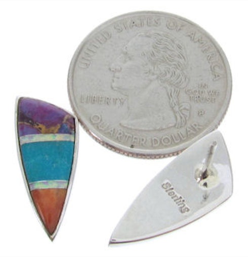 Genuine Sterling Silver and Multicolor Jewelry Post Earrings AW69849