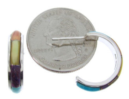 Multicolor Turquoise Inlay Sterling Silver Post Hoop Earrings AW69802