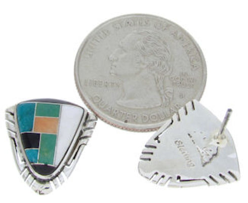 Multicolor Inlay Sterling Silver Post Earrings BW69850