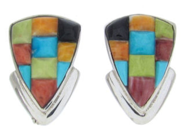 Turquoise Multicolor Inlay Sterling Silver Post Earrings BW69874