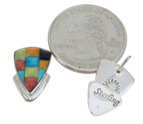 Turquoise Multicolor Inlay Sterling Silver Post Earrings BW69874