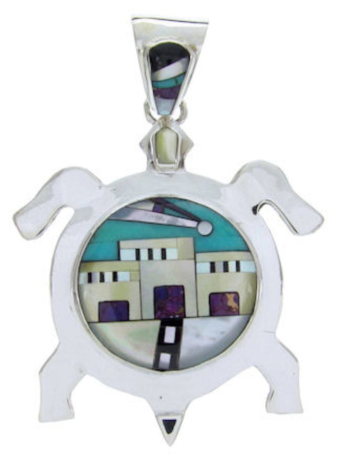 Native American Village Design Multicolor Turtle Pendant YS69991
