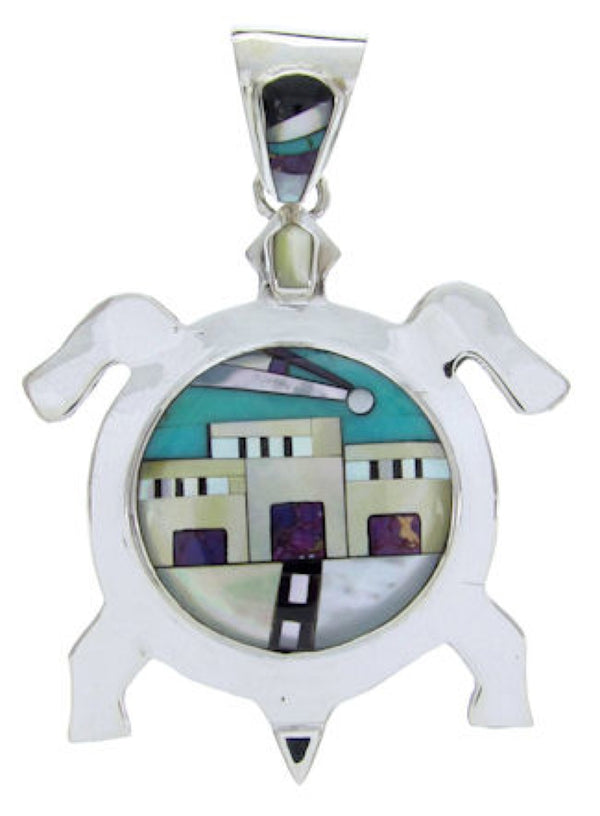 Native American Village Design Multicolor Turtle Pendant YS69991