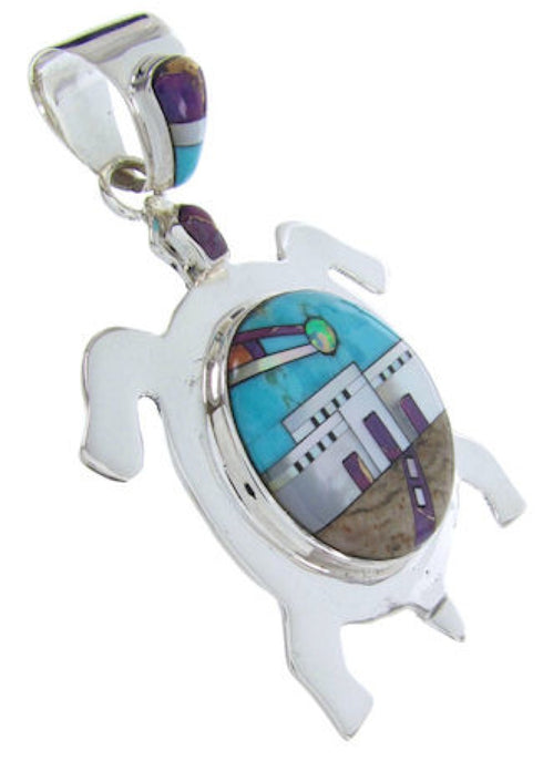 Native American Design Silver Multicolor Turtle Pendant YS69995