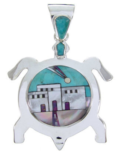 Native American Design Silver Multicolor Turtle Pendant YS69998
