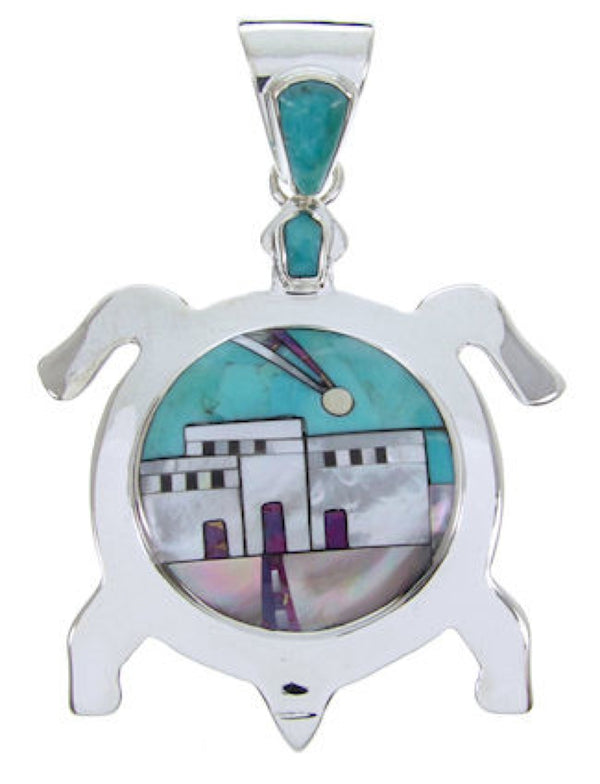 Native American Design Silver Multicolor Turtle Pendant YS69998