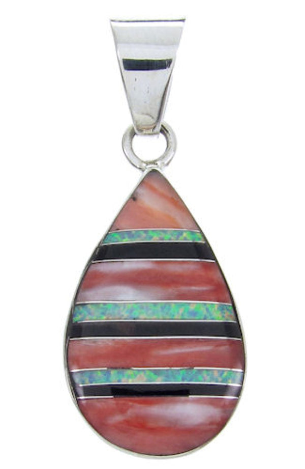 Southwestern Red Oyster Shell Multicolor Inlay Pendant AW69940
