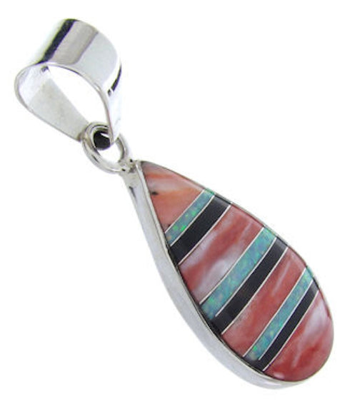 Southwestern Red Oyster Shell Multicolor Inlay Pendant AW69940