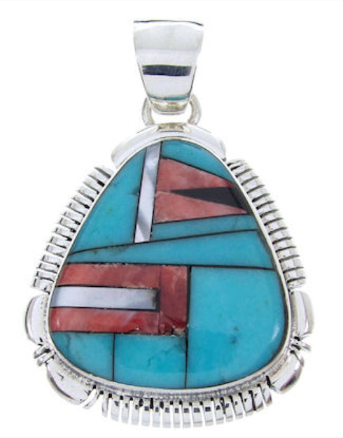 Turquoise Multicolor Inlay Sterling Silver Jewelry Pendant AW69926