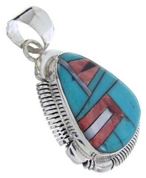 Turquoise Multicolor Inlay Sterling Silver Jewelry Pendant AW69926
