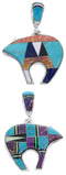 Turquoise Multicolor Reversible Sterling Silver Bear Pendant AW70191