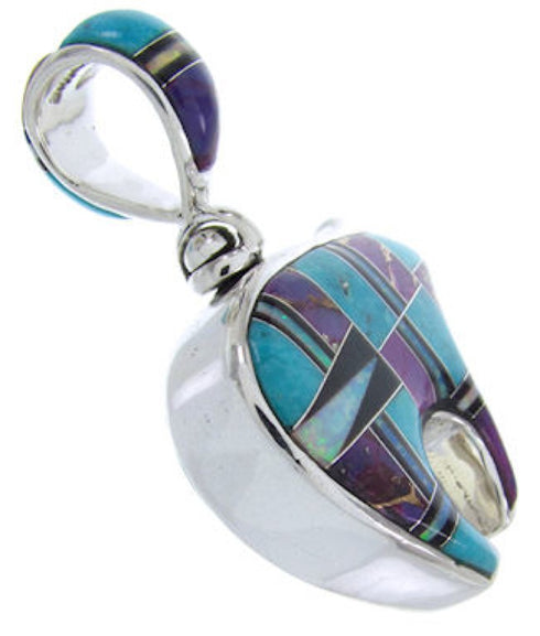 Turquoise Multicolor Reversible Sterling Silver Bear Pendant AW70191
