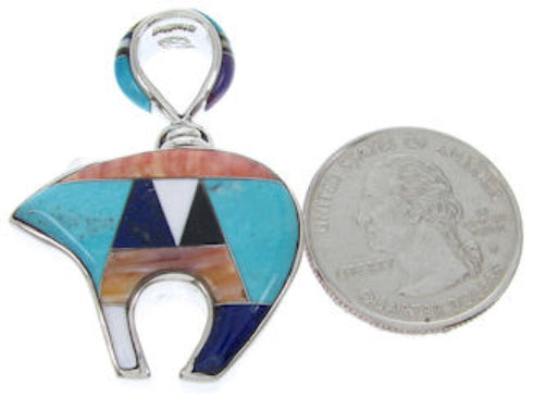 Turquoise Multicolor Reversible Sterling Silver Bear Pendant AW70191