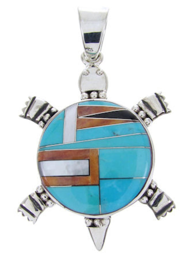 Turquoise Multicolor Southwest Turtle Silver Slide Pendant AW70174