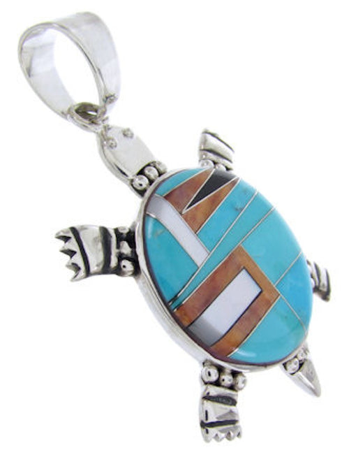 Turquoise Multicolor Southwest Turtle Silver Slide Pendant AW70174