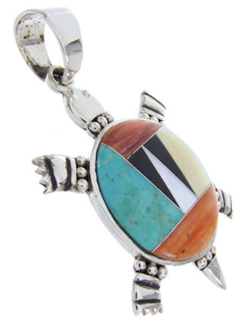 Southwest Turquoise Multicolor Silver Turtle Pendant AW70169