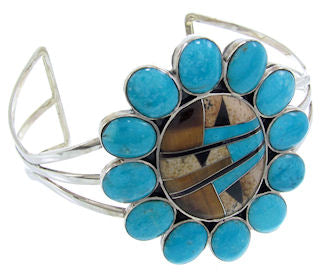 Multicolor Turquoise Inlay Sterling Silver Cuff Bracelet AW70351