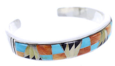 Multicolor Inlay Genuine Sterling Silver Cuff Bracelet BW70388