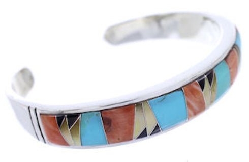 Multicolor Inlay Sterling Silver Cuff Bracelet Jewelry BW70395