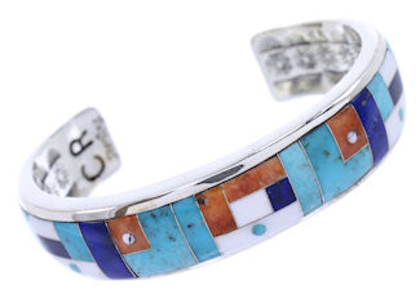 Sterling Silver And Multicolor Inlay Cuff Bracelet BW70435